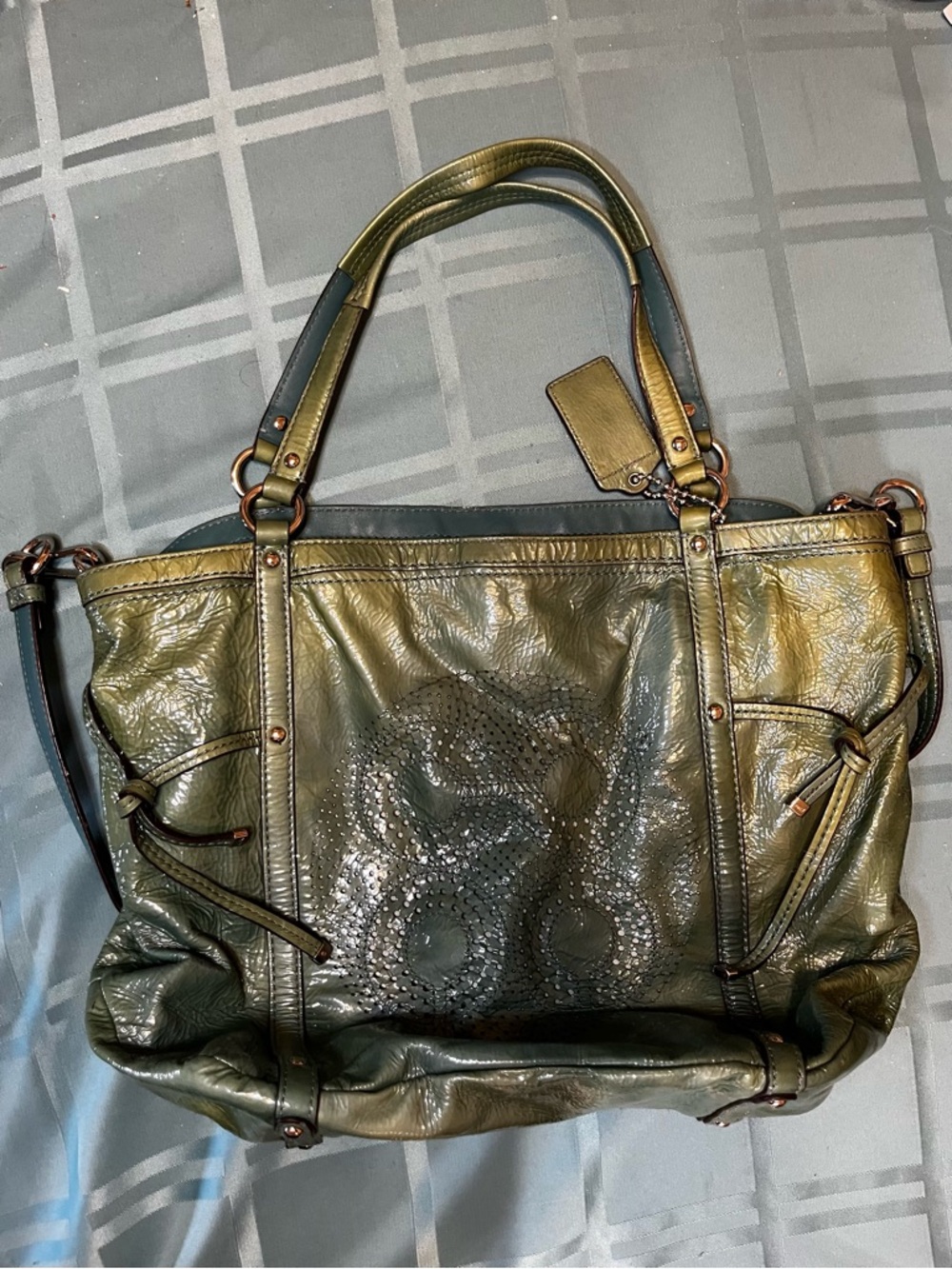 Coach - OP Art Aubrey Patent Leather Tote - Green